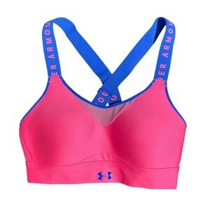 Under Armour infinity high sports bra padded workout run hot pink blue XS